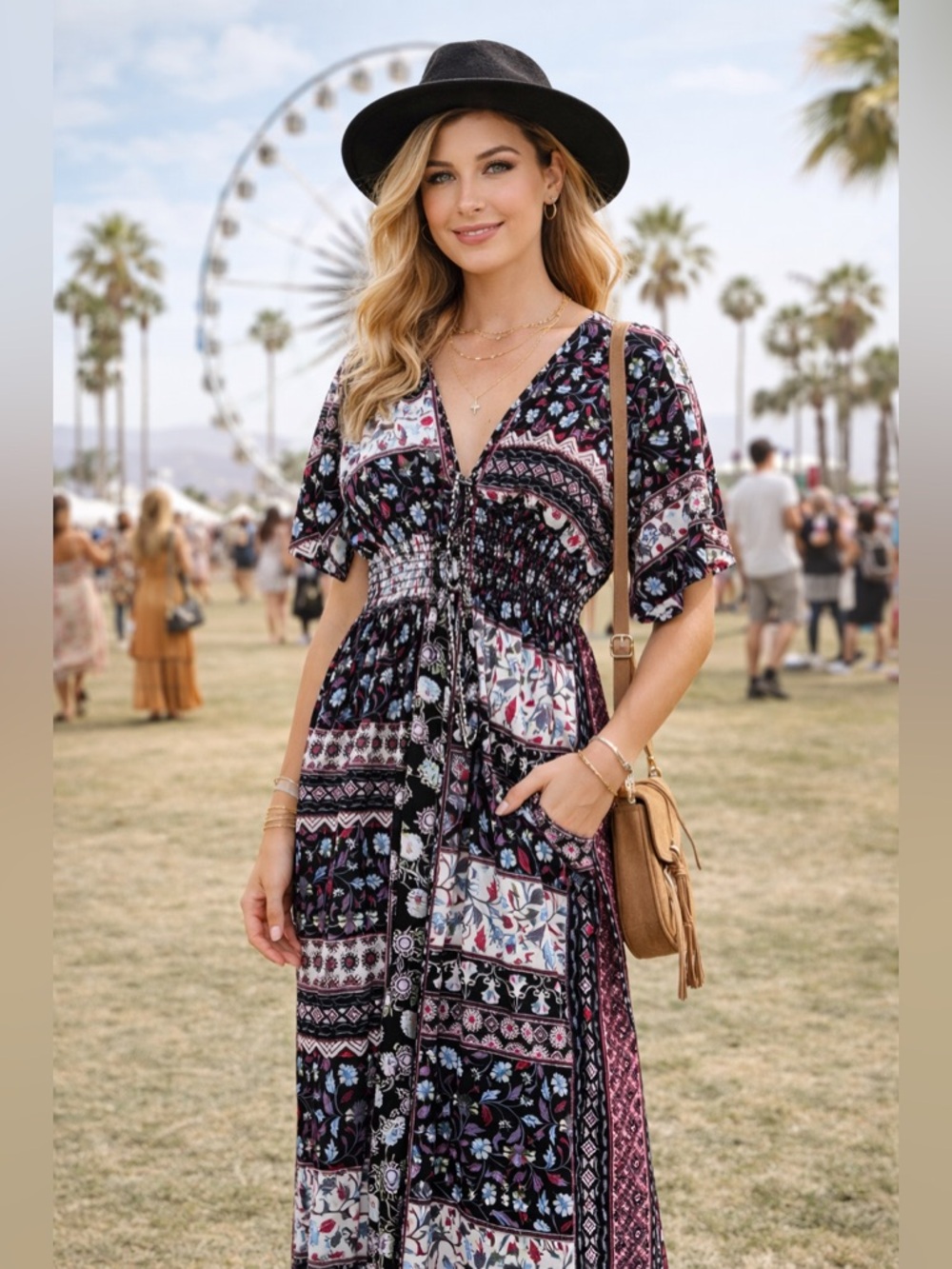 Anthropologie Patchwork Floral Boho Maxi Dress Size M